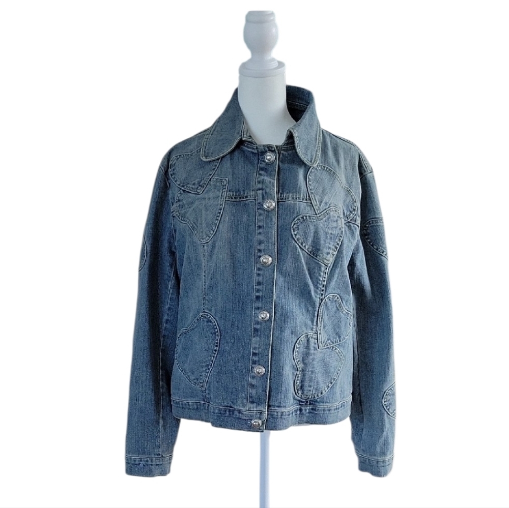 Brighton Vintage Jean Jacket Hearts Patchwork  Size L